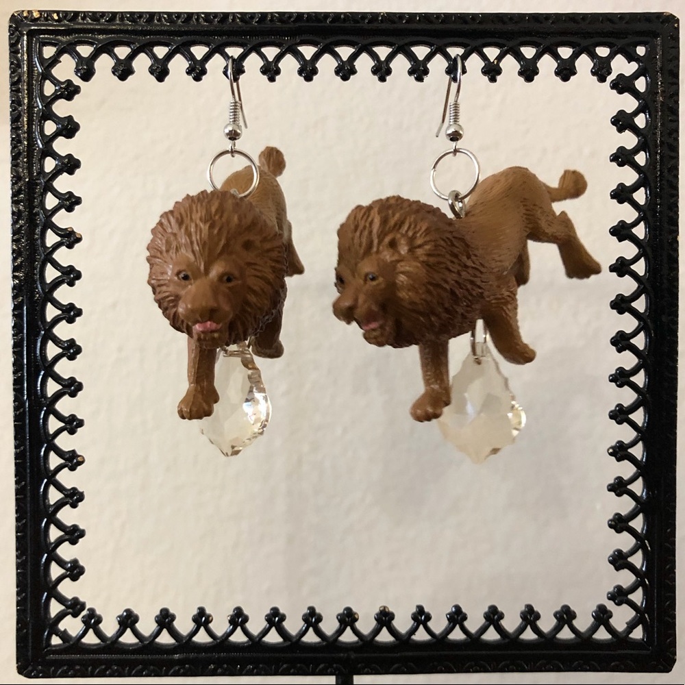 King of the jungle toy Lions and crystal earrings OOAK KAWAII